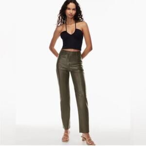 Aritzia Wilfred Melina Dark Olive Faux Leather Pants Size 8